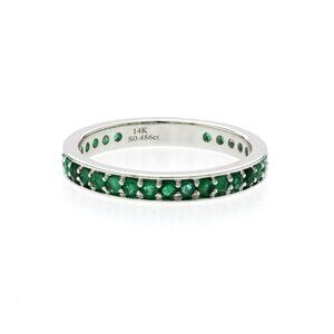 0.48 CT Natural Emerald14K White Gold Band Ring